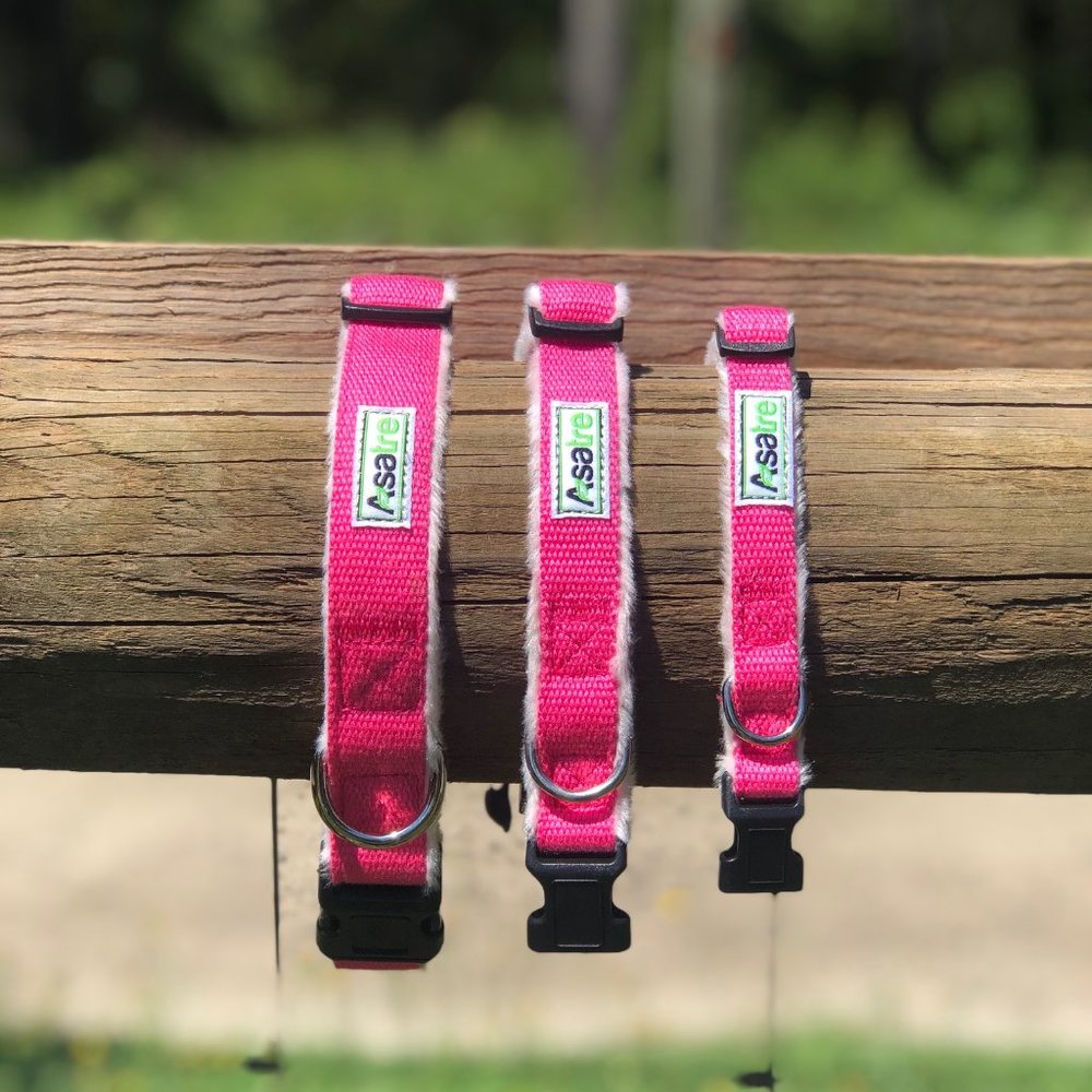 Hemp Fleece Lined Pink Dog Collar - Small, Med, Lg